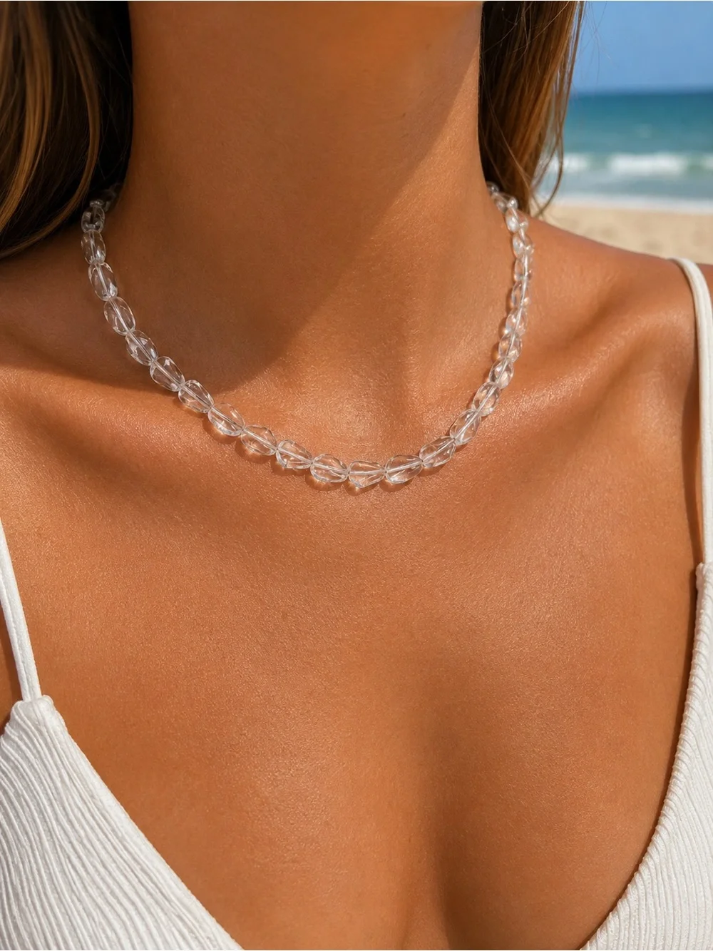 Clear Quartz Dewdrop Gemstone Necklace (S925)